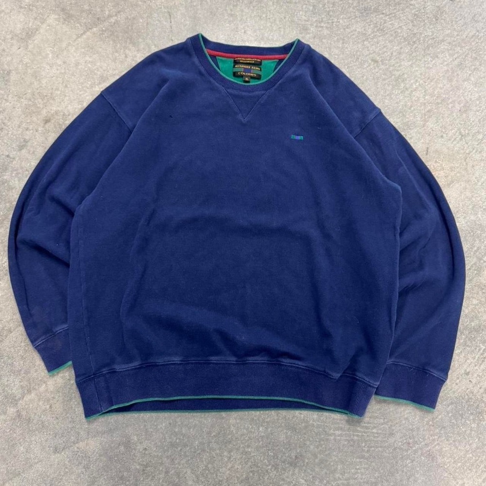 Alexander Julian Heavyweight Cotton Crewneck Sweatshirt Navy Blue Nautical XL